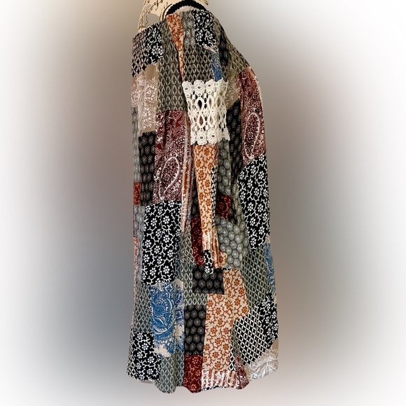 Audrey 3+1 Boho Patchwork Off-Shoulder Tunic Dress – Size Medium - Picture 5 of 6